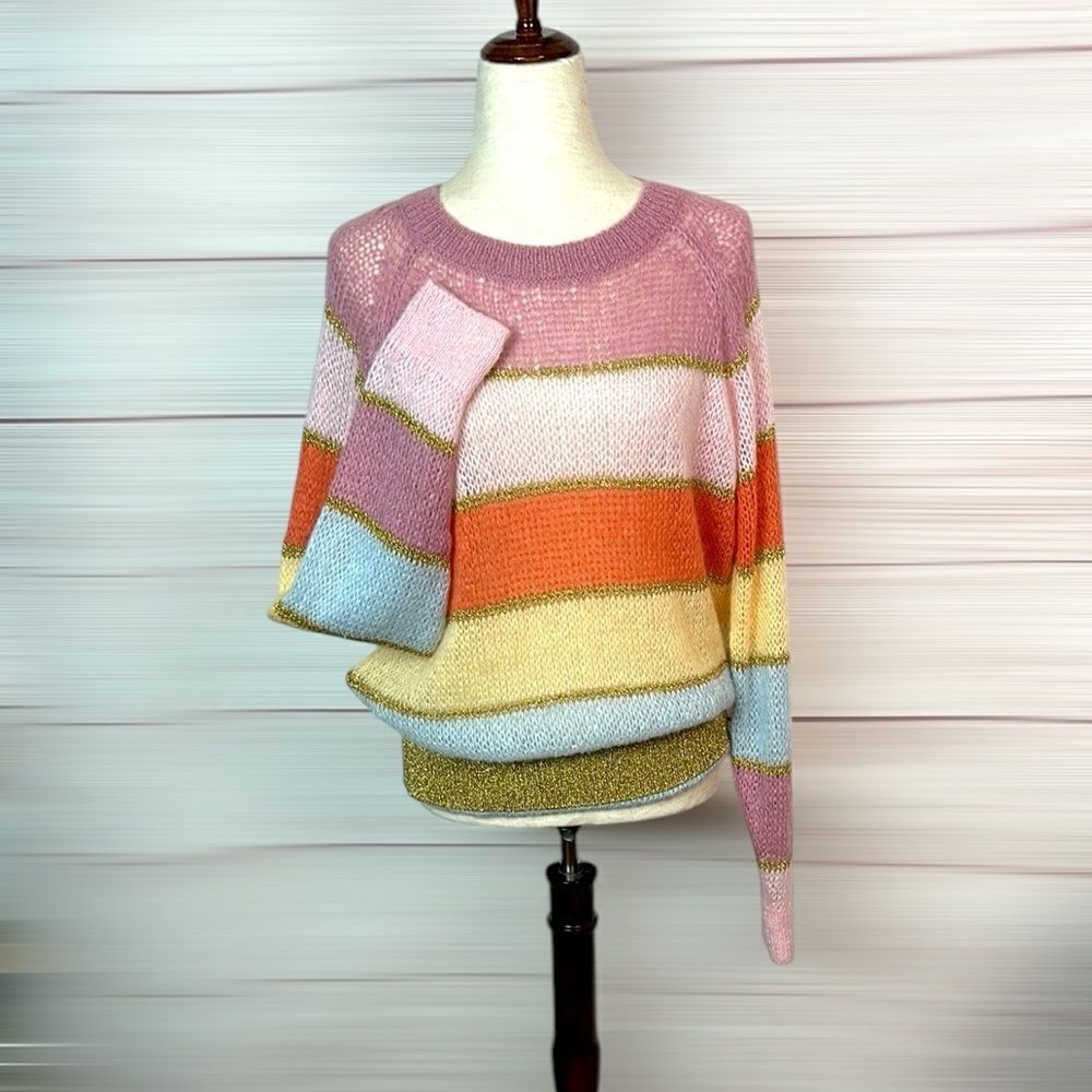 Manoush Mohair Lightweight Sweater Striped Gold Lurex Details Italy US6 (M)